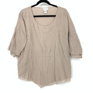 Soft Surroundings Siesta Key Gauze Tunic Top Womens Sz L Taupe Beige Half Sleeve